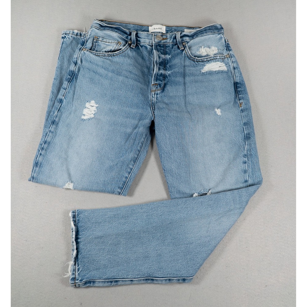 FRAME Womens Le Original High Rise Straight Distressed Jeans Sunkissed 28